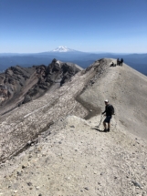 The summit of Mount Saint Helens with Mount Adams in the distance.