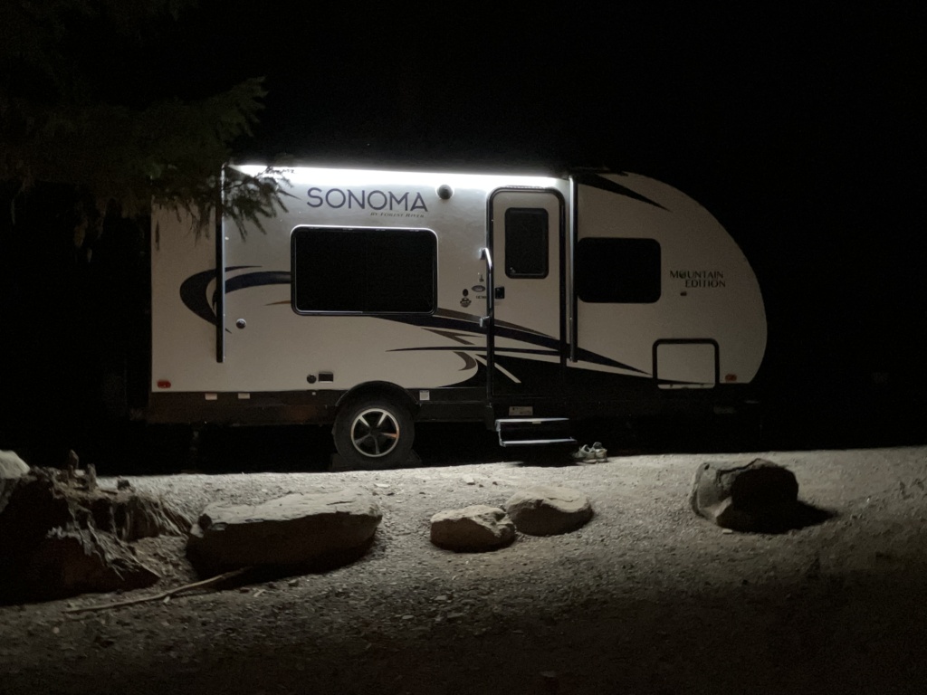 Our travel trailer Shortstack on it's second official trip at Gone Creek Campground on Timothy Lake